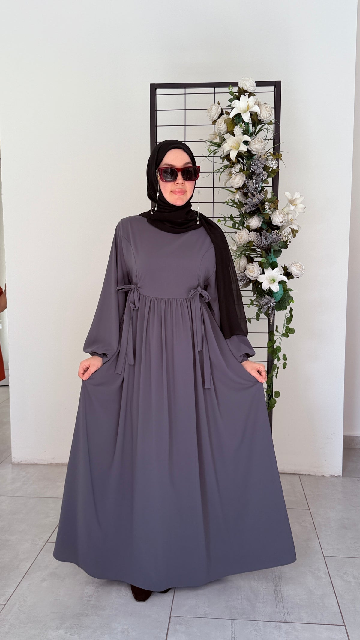 Elif Model Mısır Medine İpeği Fermuarlı Tesettür Elbise