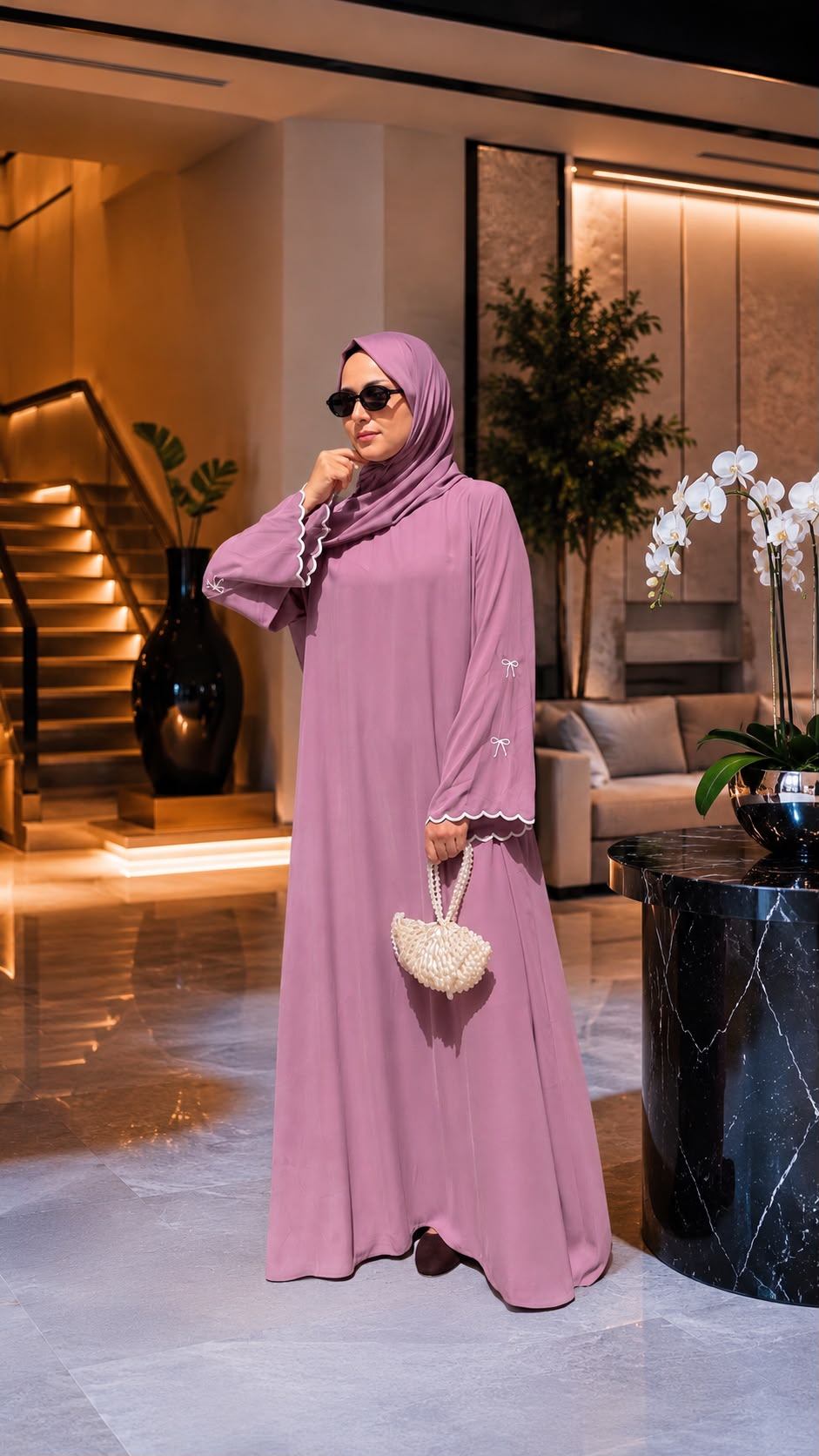 İpek’im Model Fiyonk Nakış İşlemeli Şal Hediyeli Tesettür Abaya