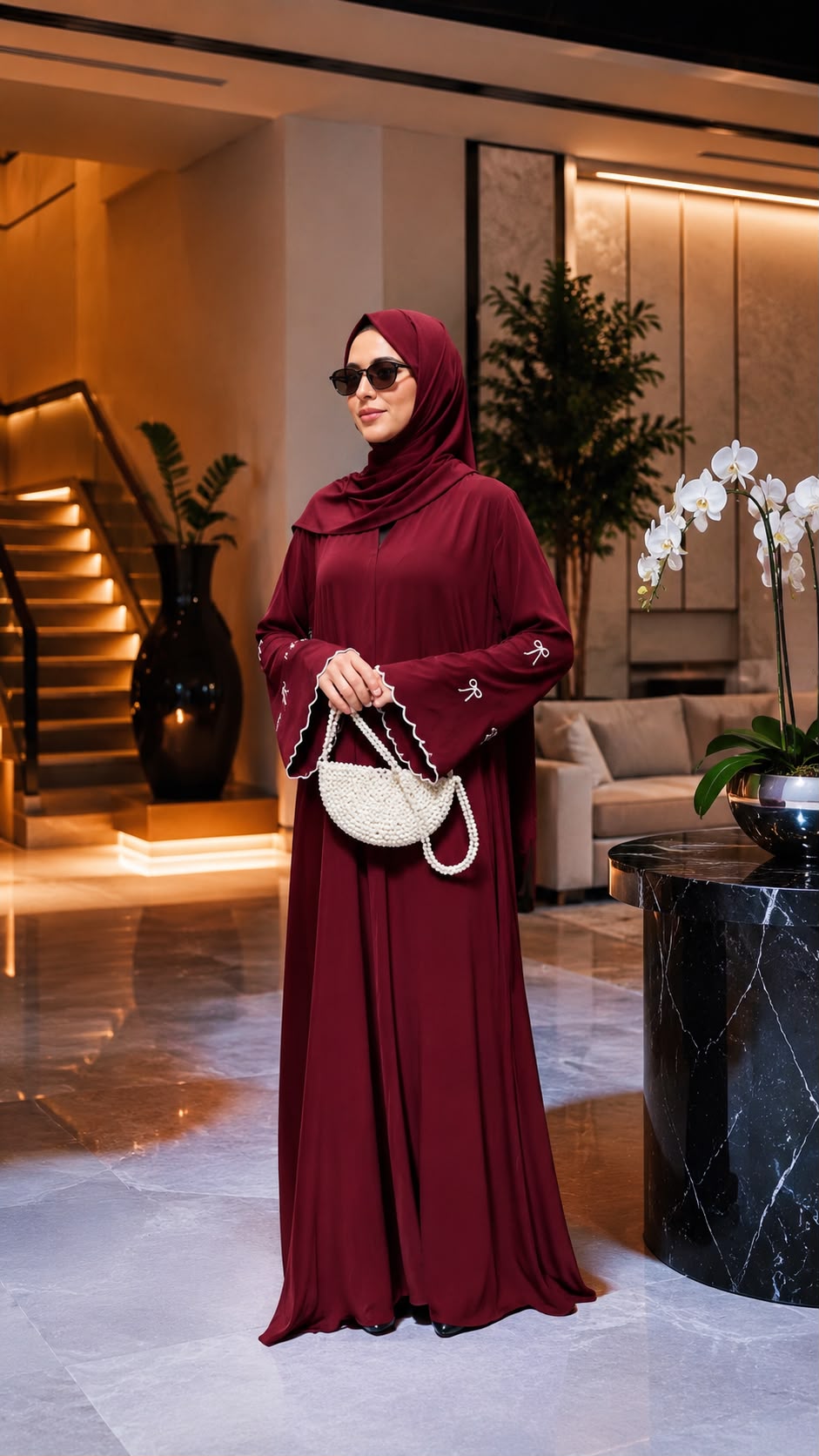 İpek’im Model Fiyonk Nakış İşlemeli Şal Hediyeli Tesettür Abaya