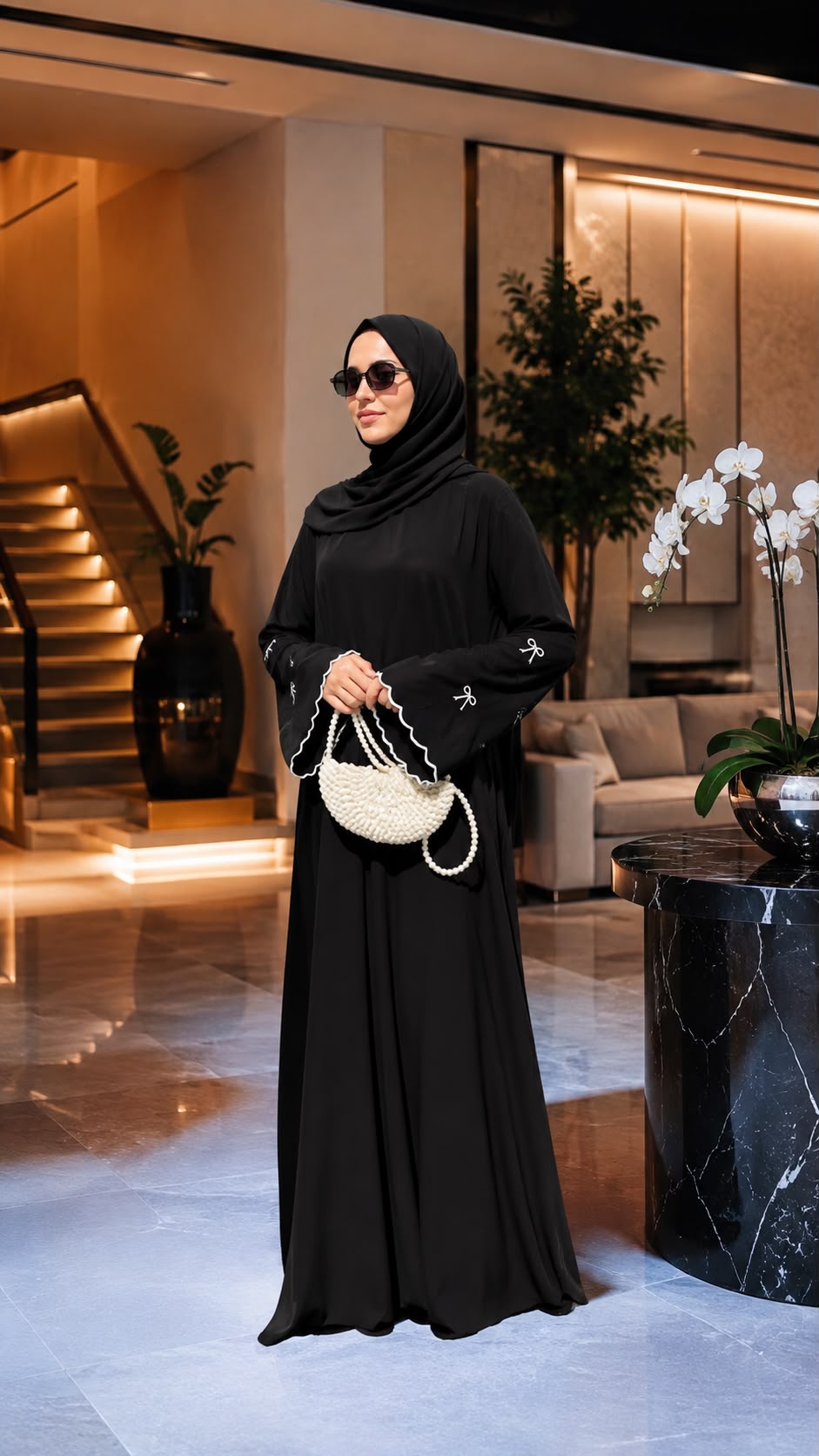 İpek’im Model Fiyonk Nakış İşlemeli Şal Hediyeli Tesettür Abaya